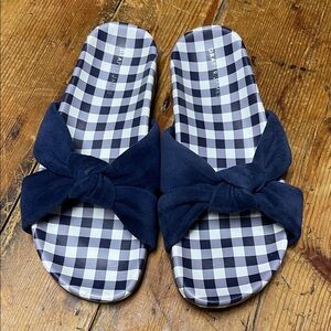 Draper James Checkered Navy Bow Sandals